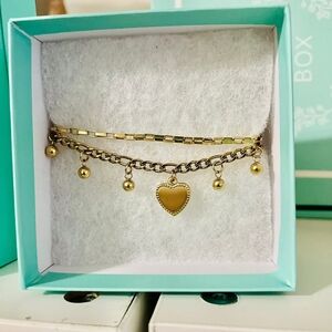 Stainless Gold Heart Charm Bracelet Set